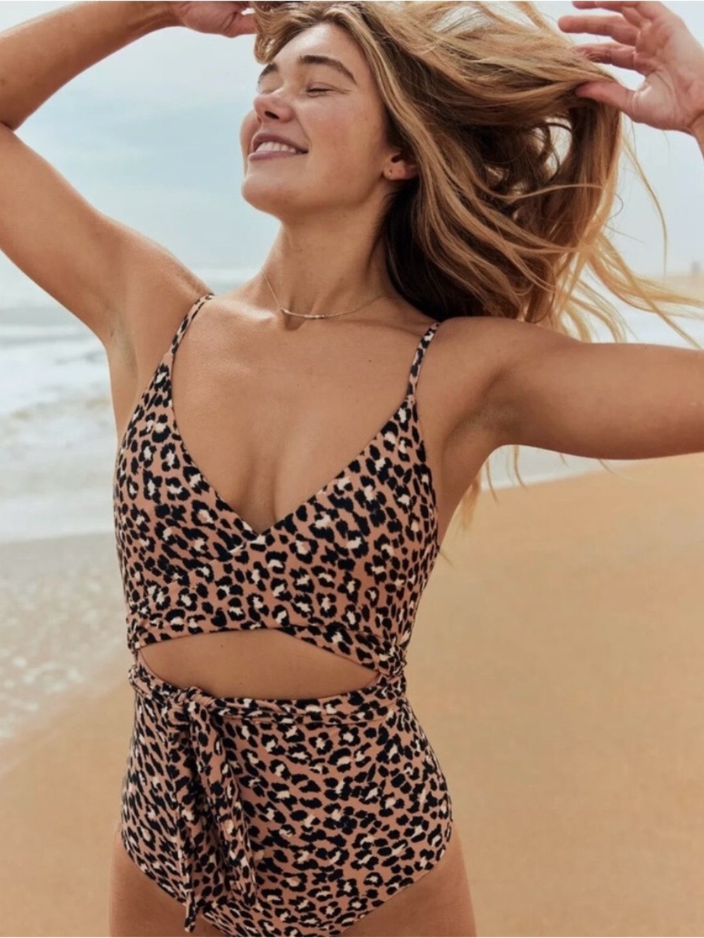 aerie Long Torso Leopard Print Cutout One-Piece Swimsuit in
